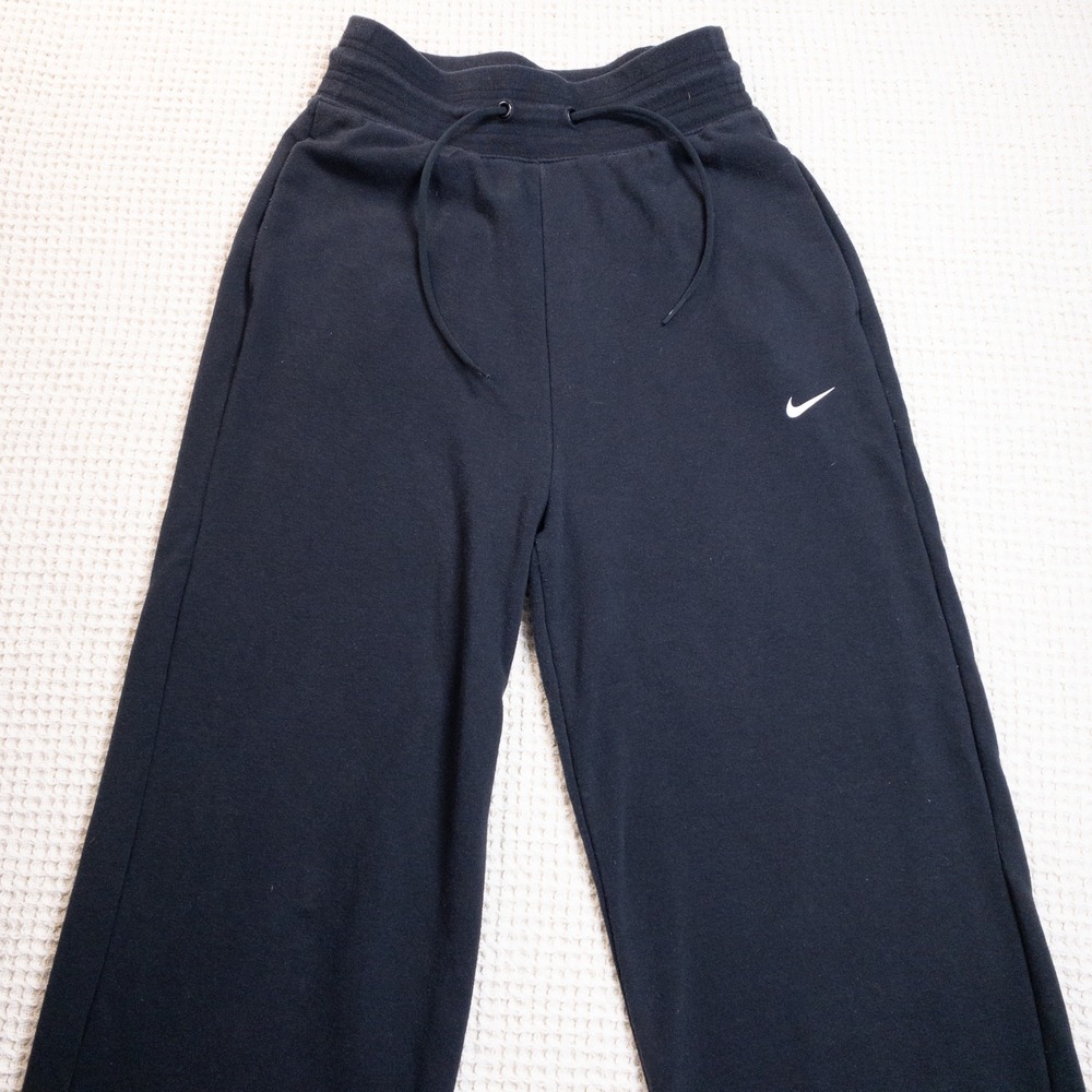 Nike Dri-FIT Wide Leg Sweatpants Black Drawstring Athletic Pants Womens XS